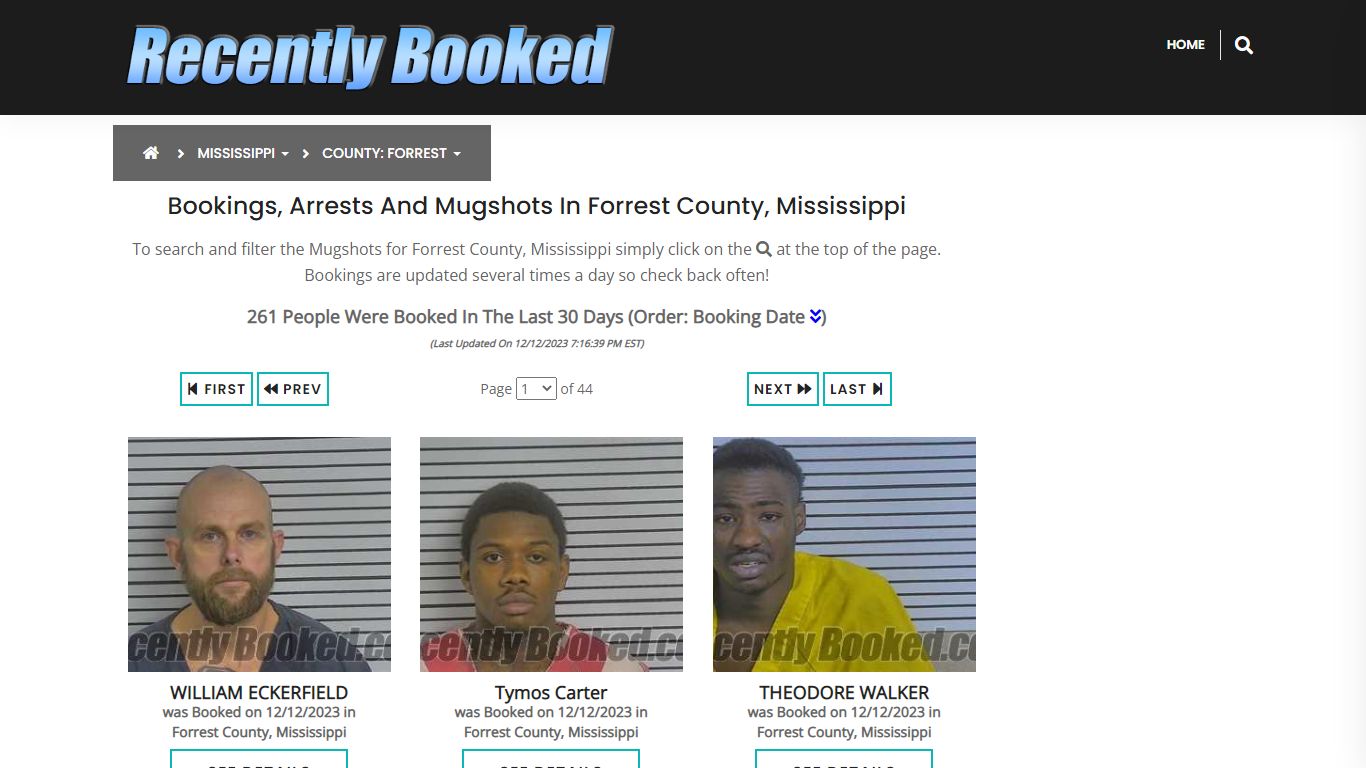 Bookings, Arrests and Mugshots in Forrest County, Mississippi